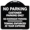 Signmission No Parking Customer Parking Only No Overnight Parking Towing Enforced at Your Expense, BW-1818-23754 A-DES-BW-1818-23754 - alternate 1